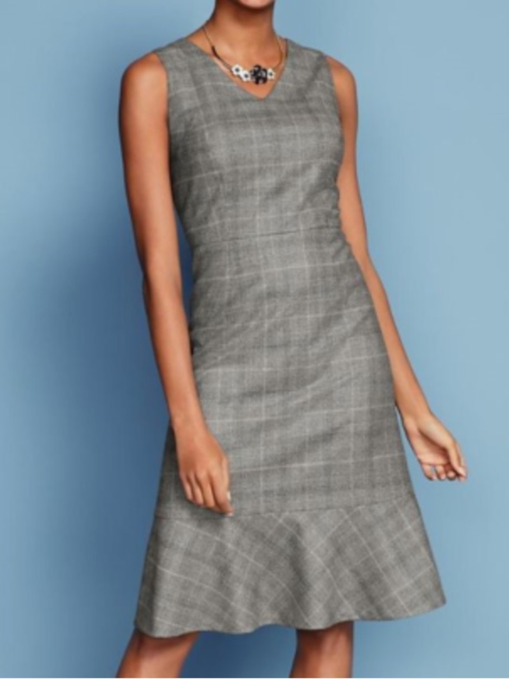 NWOT TALBOTS Plaid Midi Dress Sleeveless Fitted, Ruffled Bottom, Versatile